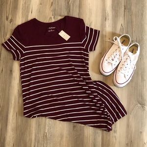 Striped Burgundy T-Shirt Dress